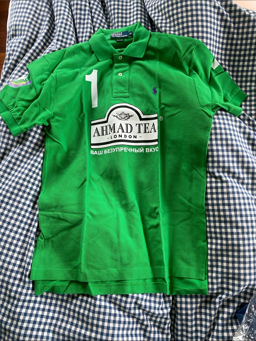 Vintage Ralph Lauren Bright Green Ahmad Tea Logo Polo